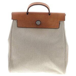 Hermes Herbag Backpack Toile Canvas and Orange Leather w/Silver Cadena Lock/Key